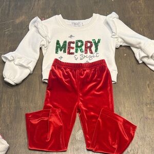Festive White Top and Red Pants Set